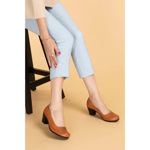 Kadın Hakiki Deri Klasik Topuklu Ayakkabı VDT.8080 - Taba - 41