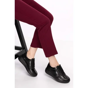 Hakiki Deri Anatomik Taban Rahat Fermuarlı Ayakkabı NDR.3802 - Siyah Petek - 40