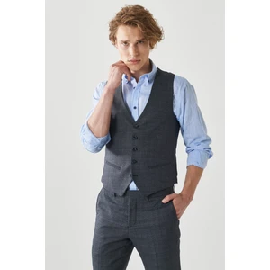 ALTINYILDIZ CLASSICS Erkek Lacivert-gri Slim Fit Dar Kesim Mono Yaka Kareli Yelekli Klasik Takım Elbise