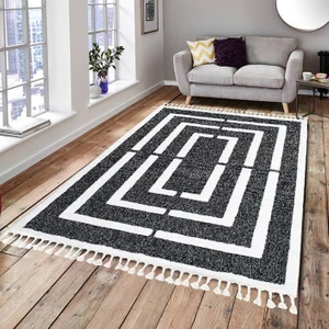 Swan Antrasit Shaggy Bukleli Oturma Odası Salon Mutfak Halısı E1363