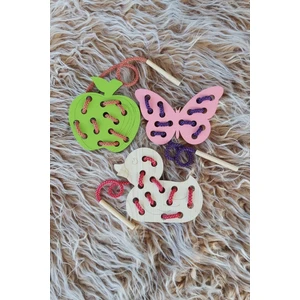 3'lü Set  Eğitici Ahşap Ip Geçirme Oyunu