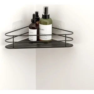 Teknotel Yapışkanlı Banyo Köşe Rafı Mat Siyah Grena Seri ST124