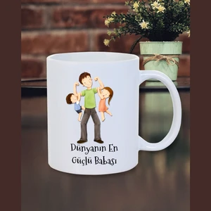 Burak Baskı Tasarım Babalar Günü Hediyesi Dünyanın En Güçlü Babası Kupa Bardak- Arkadaş Doğum Günü-Çay Kahve Kupası