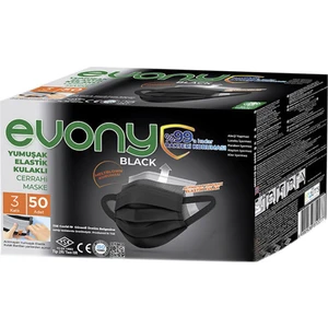 Evony Siyah Black Elastik Kulaklı Maske 10'lu Paket x 5 --50 Adet