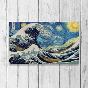 Büyük Dalga Yıldızlı Gece Dijital Baskılı 50X70CM Dekoratif Çok Amaçlı Iç ve Dış Kapı Paspası