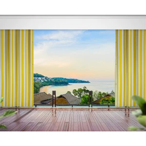 Sarı Beyaz Çizgili 150X250 cm Balkon Perdesi, Balkon Çadır Brandası, Balkon Güneşlik
