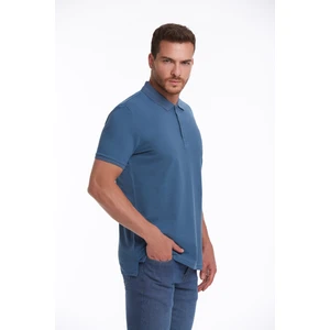 Erkek İndigo Regular Fit %100 Pamuk Polo Yaka Tişört