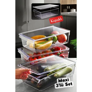 Nandy Home Kapaklı Maxi Tall Clear Buzdolabı & Dolap Içi Düzenleyici Organizer 3 Adet