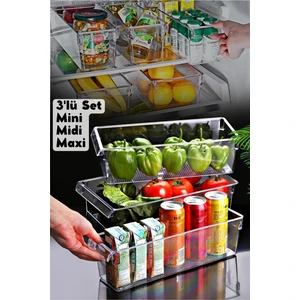 Nandy Home 3'lü Set Tall Clear Buzdolabı & Dolap Içi Düzenleyici Organizer