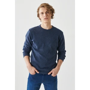 Altınyıldız Classics Erkek Havacı Mavi Standart Fit Normal Kesim Bisiklet Yaka Jakarlı Triko Kazak