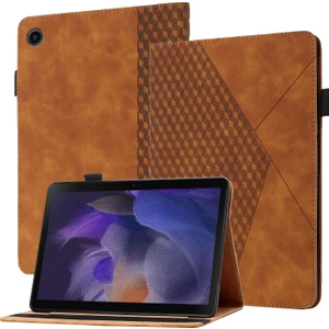 Samsung Galaxy Tab A8 10.5 2021 X200/X205 Kahverengi Için Eşkenar Deri Fe Deri Kılıf (Yurt Dışından)