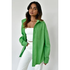 Yeşil Oversize Basic Cepli Poplin Gömlek MG1530