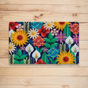 Geometrik Çiçek Desenli Dijital Baskılı 50X70CM Dekoratif Çok Amaçlı Iç ve Dış Kapı Paspası
