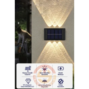 2ADET Modern Solar 6ledli Çift Taraflı Aplik Güneş Enerjili Aydınlatma Duvar Lambası