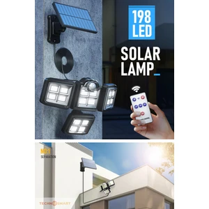 Solar Güneş Enerjili 198 Ledli Kumandalı Hareket Sensörlü Bahçe Aydınlatma Sokak Lambası