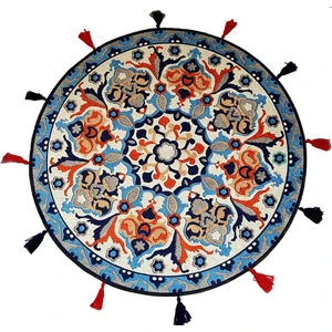 Suzani Blue 601 Etnik ve Çini Desen Yuvarlak Püsküllü Halı
