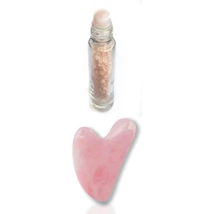 Sertifikalı   Pembe Kuvars Doğal Taş Roll On Masaj Şişesi + Gua Sha Yüz Masaj Taşı