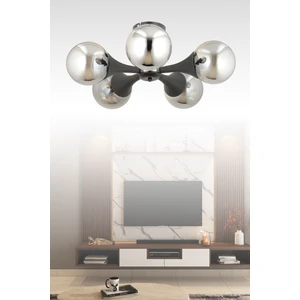 ESSLİGHT EVA 5 Lİ PLAFONYER AVİZE FÜME GLOB CAMLI MODERN DEKORATİF AYDINLATMA