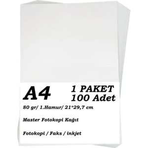 A4 Fotokopi Kağıdı 100'LÜ Paket 80 Gr.