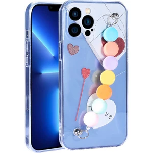 Case 4U Apple iPhone 13 Pro Kılıf Kamera Korumalı Renkli Boncuklu Zincirli Ema Kapak NO2
