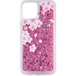 Case 4U Apple iPhone 13 Pro Kılıf İçi Sıvı Pullu ve Simli Hareket Eden Çiçek Desenli Marshmelo Silikon Kapak NO4