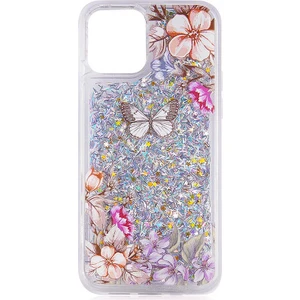 Case 4U Apple iPhone 13 Kılıf İçi Sıvı Pullu ve Simli Hareket Eden Kelebek Desenli Marshmelo Silikon Kapak NO6