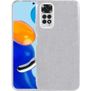 Case 4U Xiaomi Redmi Note 11S / Redmi Note 11 Kılıf Kamera Korumalı Çift Katmanlı Simli Shining Silikon Arka Kapak Gümüş