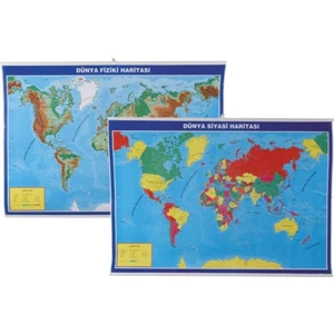 Harita Dünya Fiziki ve Siyasi Çıtalı 70X100 cm Çift Taraflı Selefonlu 1 Adet G-998