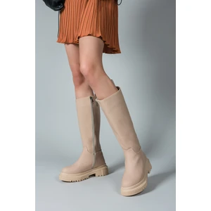 Kadın Nude Deri Kışlık Çizme – Fermuarlı, Ortopedik Tabanlı, Koku ve Ter Önleyici Rahat Tasarım