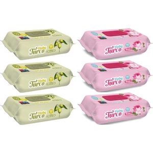 Baby Turco Islak Havlu Mendil 90 Yaprak Karma 6 Lı Set (Gül/zeytinyağı) 540 Yaprak Plastik Kapaklı