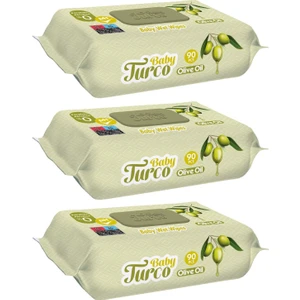 Baby Turco Islak Havlu Mendil 90 Yaprak Zeytinyağlı 3 Lü Set 270 Yaprak Plastik Kapaklı