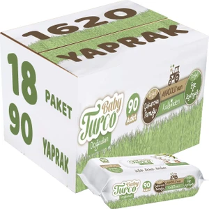 Baby Turco Islak Havlu Mendil Yenidoğan 90 Yaprak Doğadan 18 Li Set 1620 Yaprak Plastik Kapaklı