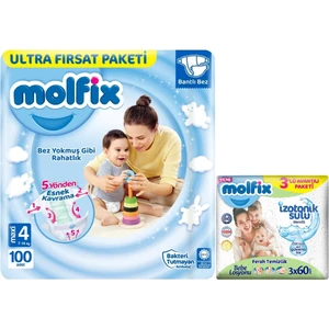 Bebek Bezi Beden:4 (7-14KG) Maxi 100 Adet Ultra Fırsat Pk+3 Adet Islak Mendil