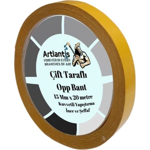 Çift Taraflı Bant Ince Şeffaf 15 mm 20 Metre 1 Adet Artlantis Resim Tablo Fotoraf Halı Yapıştırıcısı 1 Adet