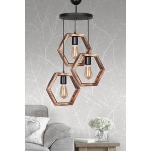 Zuhal Aydınlatma Kahverengi Ahşap 3lü Hexagon Avize