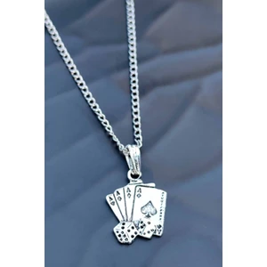 The Collection Antik Gümüş Kaplama Zar Detaytlı Maça As Poker Iskambil Erkek Kolye
