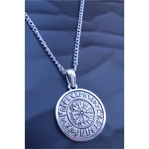 The Collection Antik Gümüş Kaplama Viking Pusulası Madalyon Kolye