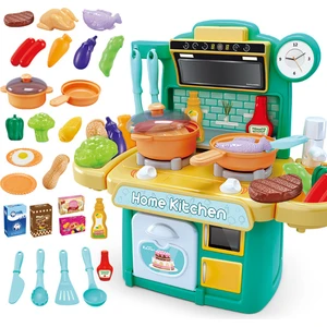 Çocuk Mutfak Pişirme Playset Mutfak Oyuncaklar Aksesuarları ile Gerçekçi Hafif Akustik Buhar Simülasyon Mini Mutfak 26 Parça Set(Yurt Dışından)