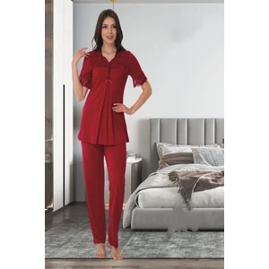 Vişne Dantelli Hamile Lohusa Pijama Takımı