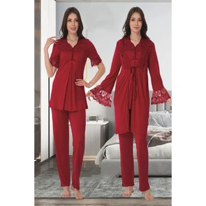 Vişne Sabahlıklı Hamile Lohusa Pijama Takımı