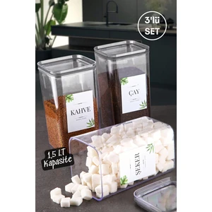 Nandy Home Dekoratif Kare 1,5 Lt Vakum Kapaklı 3'lü Set Çay, Şeker ve Kahve Saklama Kutusu