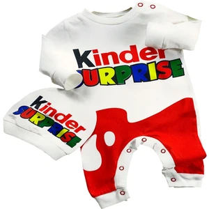 Murat Baby Kinder Surprise Baskılı Beyaz ve Kırmızı Tulum