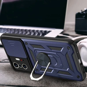 Xiaomi Mi 11T 5g Kılıf Sert Silikon Tank Aramid Sürgülü Vega Yüzüklü Lacivert
