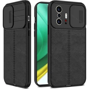 Xiaomi Mi 11T Pro Kılıf Kamera Sürgülü Deri Dokulu Mat Silikon Siyah
