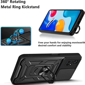 Xiaomi Poco M4 Pro 5g Kılıf Sert Silikon Tank Aramid Sürgülü Vega Yüzüklü Siyah
