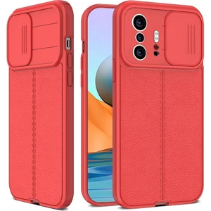 Xiaomi Mi 11T Pro Kılıf Kamera Sürgülü Deri Dokulu Mat Silikon Kırmızı