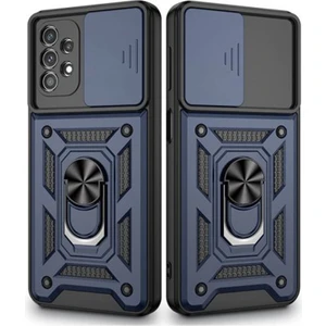 Samsung Galaxy A13 4g Kılıf Sert Silikon Tank Aramid Sürgülü Vega Yüzüklü Lacivert