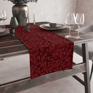 Kırmızı Çiçek Desenli Dijital Baskılı Runner 140X40