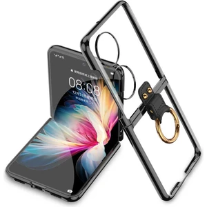 Huawei P50 Pocket Kılıf Şeffaf Sert Pvc Kenar Renkli Ring Siyah