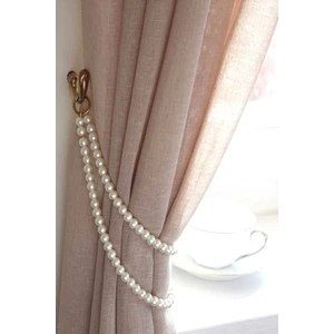 Emtory Home  2 Adet Dekoratif Krem Incili Çift Sıra Metal Halkalı Perde Süsü & Tutacağı